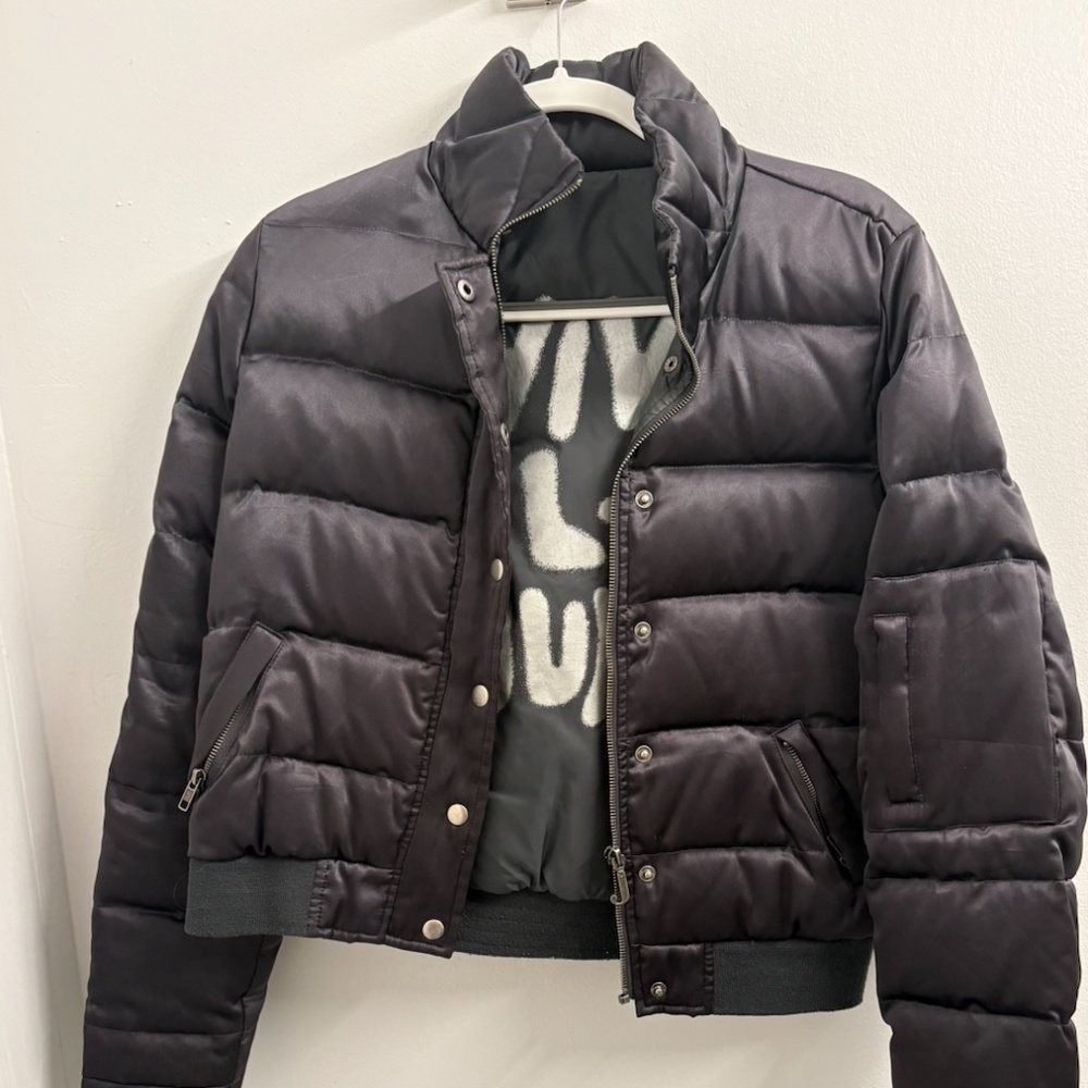 Vintage Juicy Couture Black Satin Viva La Bomber Puffer Coat